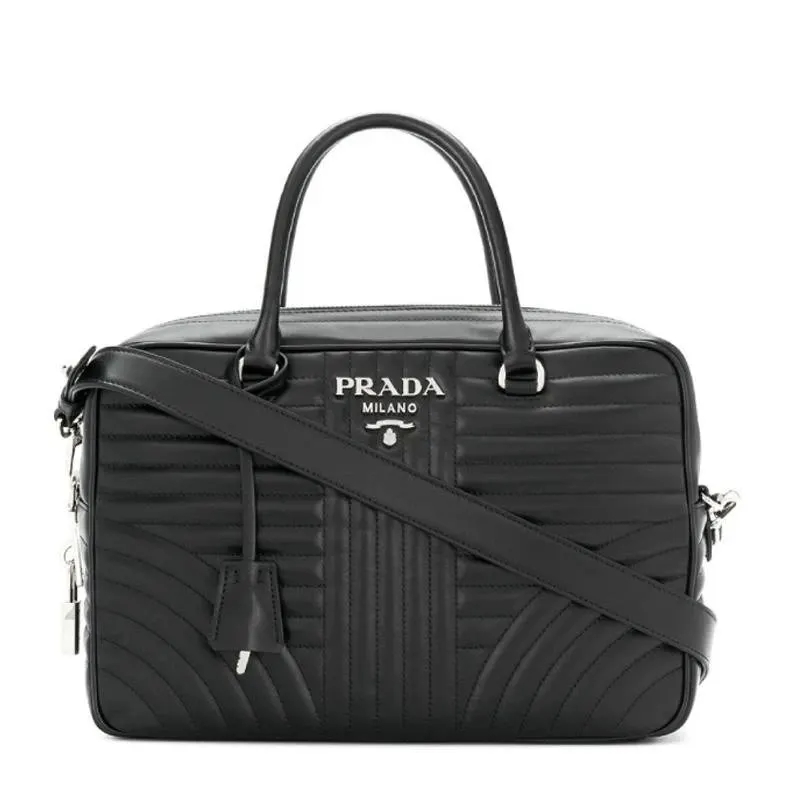 Prada Black Leather Bauletto Satchel Bag Black Leather Never worn - Inside View