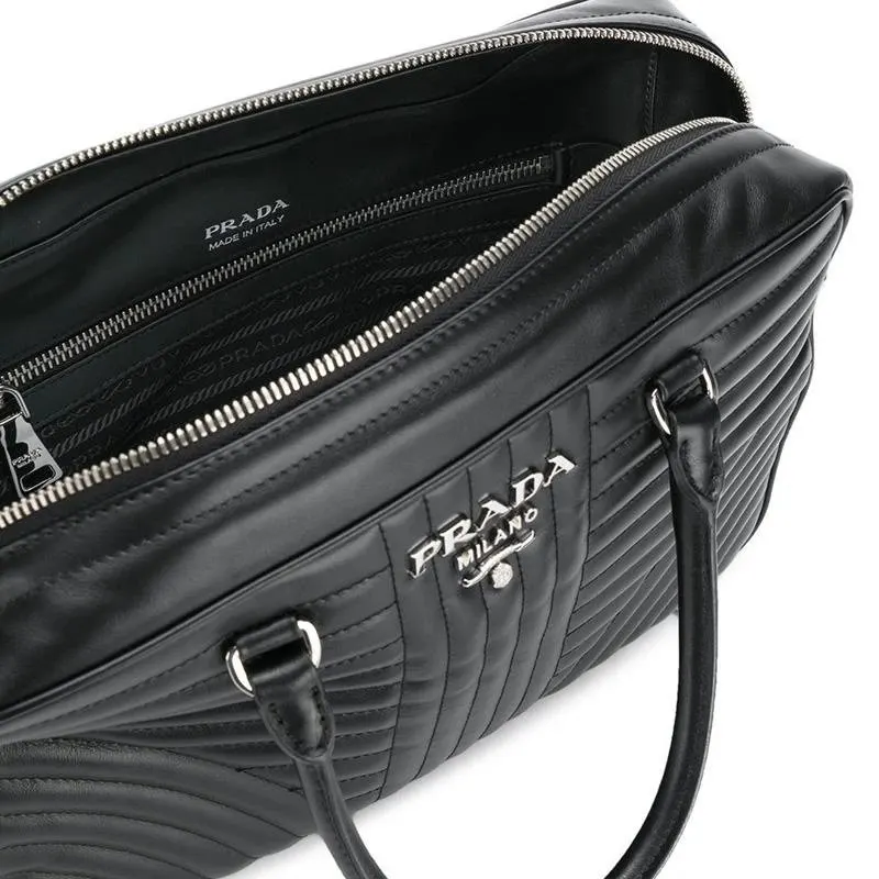 Prada Black Leather Bauletto Satchel Bag Black Leather Never worn - Model View