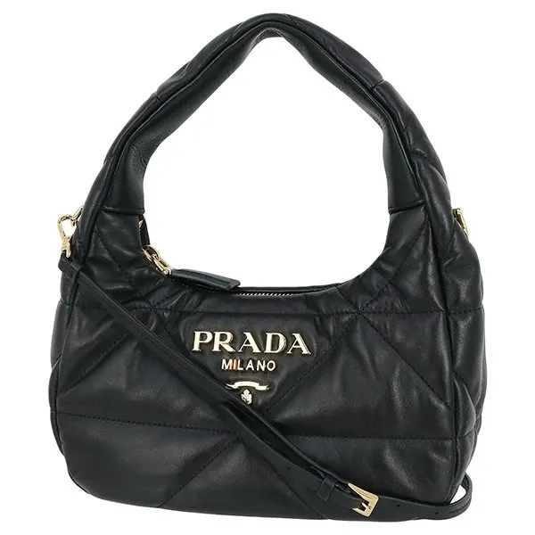 Prada Black Nappa Leather Mini Shoulder Bag Black Leather Very good - Front View