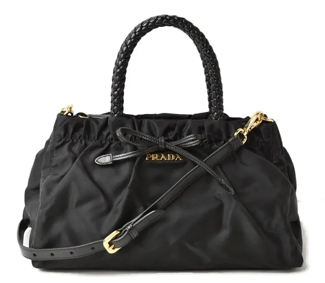 Prada Black Tessuto Nylon Bow Crossbody Tote Bag Black Very good - Front View