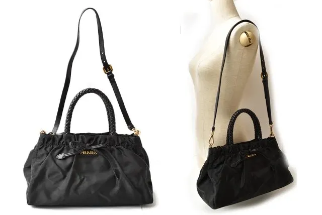 Prada Black Tessuto Nylon Bow Crossbody Tote Bag Black Very good - Back View