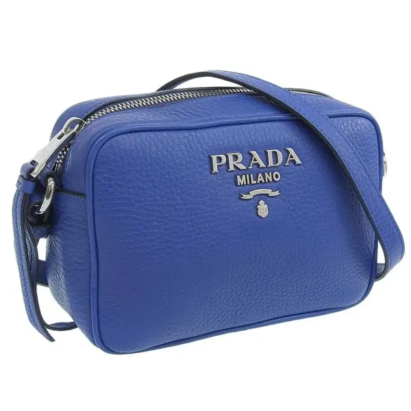 Prada Blue Calfskin Mini Zip Crossbody Bag Blue Leather Very good - Front View