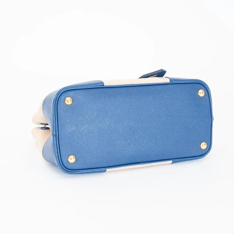 Prada Blue/Beige Canvas and Saffiano Leather Cuir Double Tote Bag Beige Canvas Very good - Box View