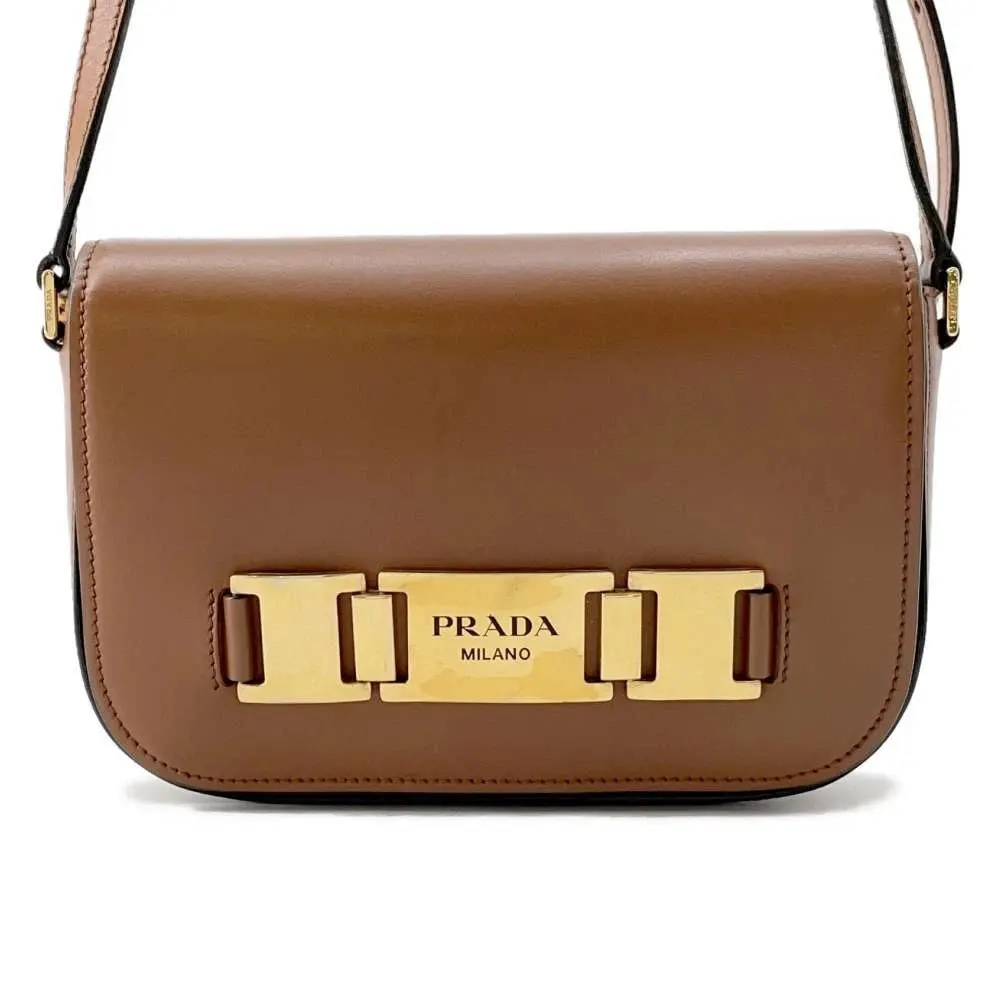 Prada City Calf Leather Brown Crossbody Bag Brown Leather Very good - Front View