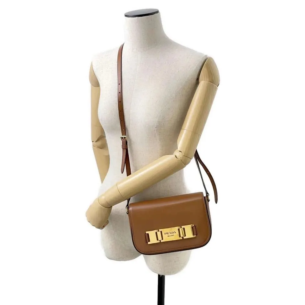 Prada City Calf Leather Brown Crossbody Bag Brown Leather Very good - Model View