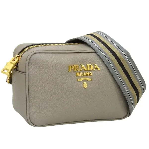 Prada Grey Leather Logo Shoulder Bag Grey Leather Never worn - Front View