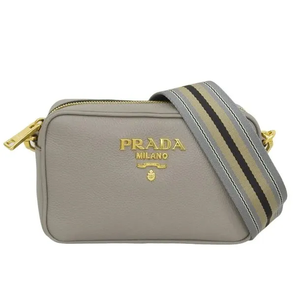 Prada Grey Leather Logo Shoulder Bag Grey Leather Never worn - Back View