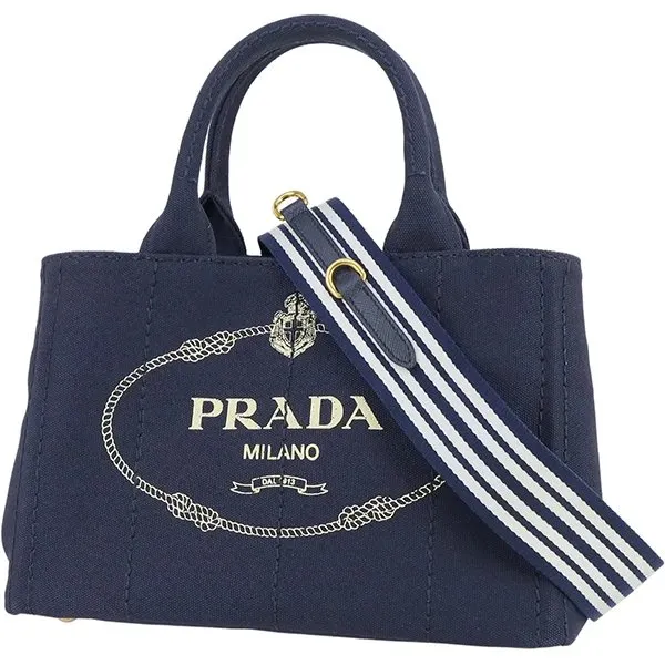 Prada Navy Blue Canvas Canapa Logo Handbag Blue Canvas Very good - Front View