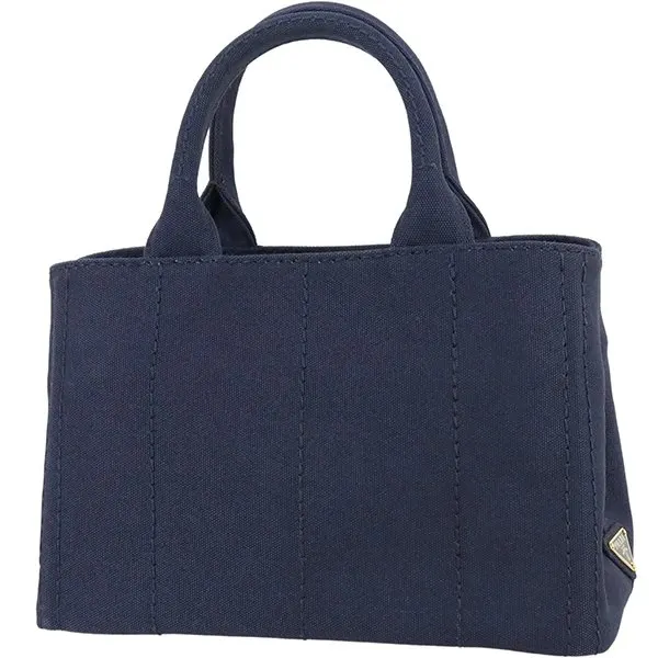 Prada Navy Blue Canvas Canapa Logo Handbag Blue Canvas Very good - Back View