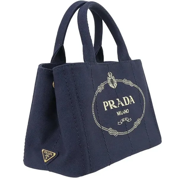 Prada Navy Blue Canvas Canapa Logo Handbag Blue Canvas Very good - Inside View