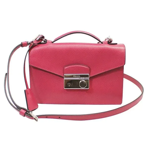 Prada Pink Saffiano Leather Crossbody Bag Pink Leather Very good - Front View