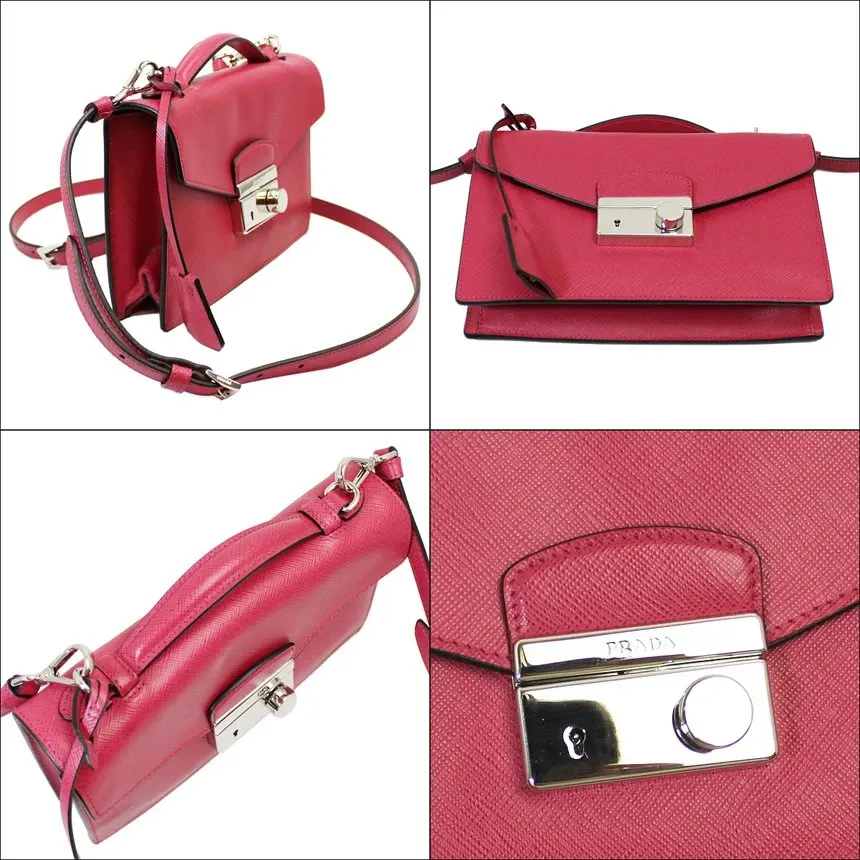 Prada Pink Saffiano Leather Crossbody Bag Pink Leather Very good - Back View