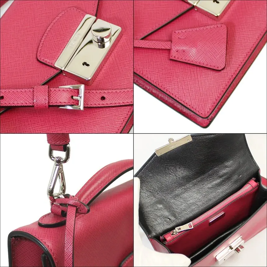 Prada Pink Saffiano Leather Crossbody Bag Pink Leather Very good - Inside View