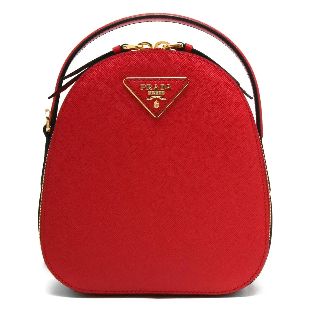 Prada Red Saffiano Leather Triangle Logo Mini Rucksack Bag Red Canvas Never worn - Front View