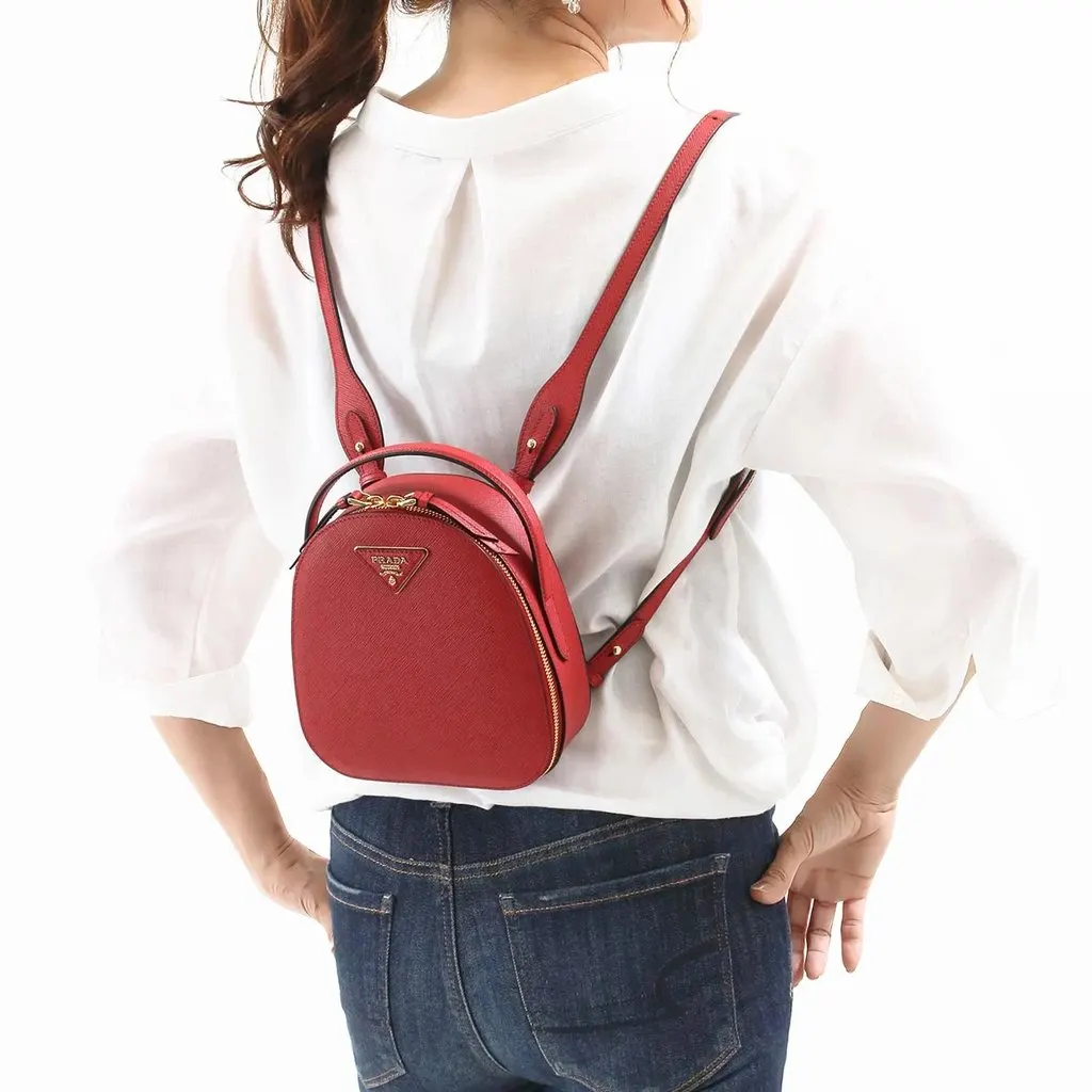 Prada Red Saffiano Leather Triangle Logo Mini Rucksack Bag Red Canvas Never worn - Back View