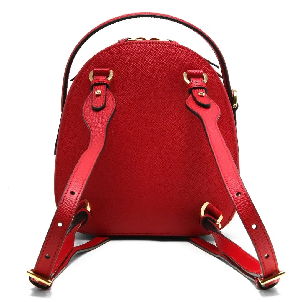 Prada Red Saffiano Leather Triangle Logo Mini Rucksack Bag Red Canvas Never worn - Model View