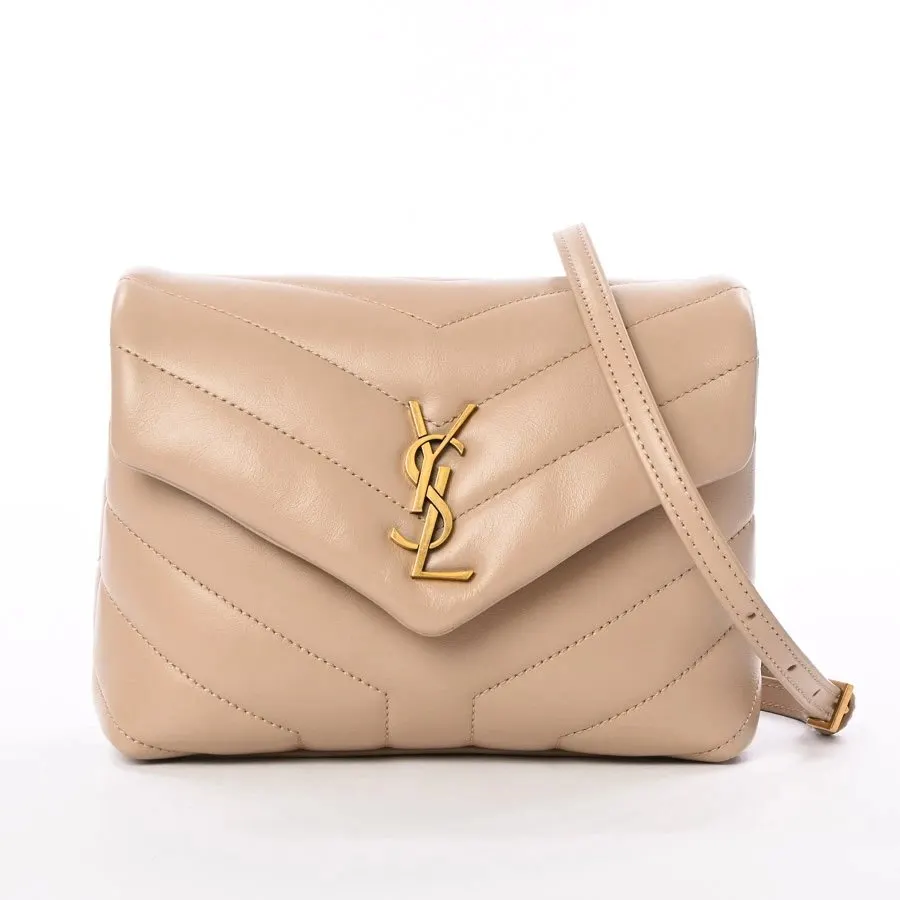 Saint Laurent Beige Calfskin Leather Loulou Toy Crossbody Bag Beige Leather Very good - Front View