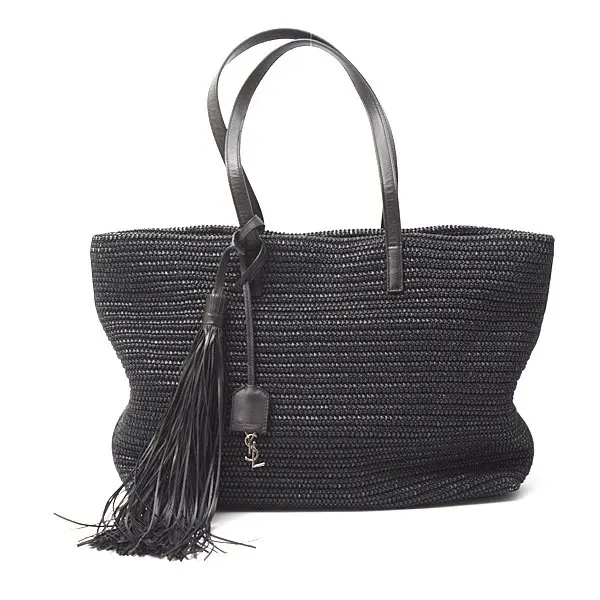 Saint Laurent Black Cabas Noir Raffia Tote Bag Black Good - Front View