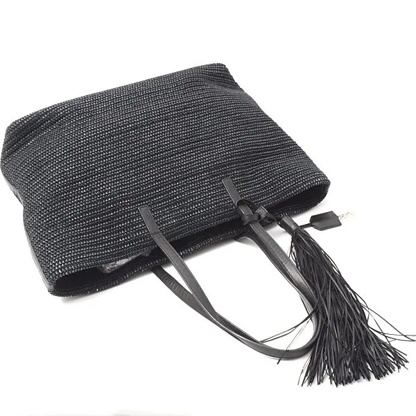 Saint Laurent Black Cabas Noir Raffia Tote Bag Black Good - Inside View