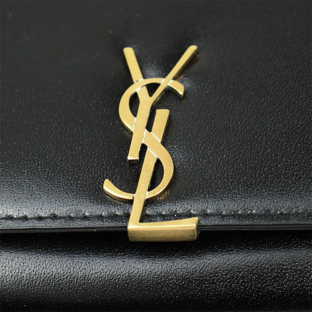 Saint Laurent Black Glossy Calfskin Monogram Chain Wallet Black Leather Very good - Model View