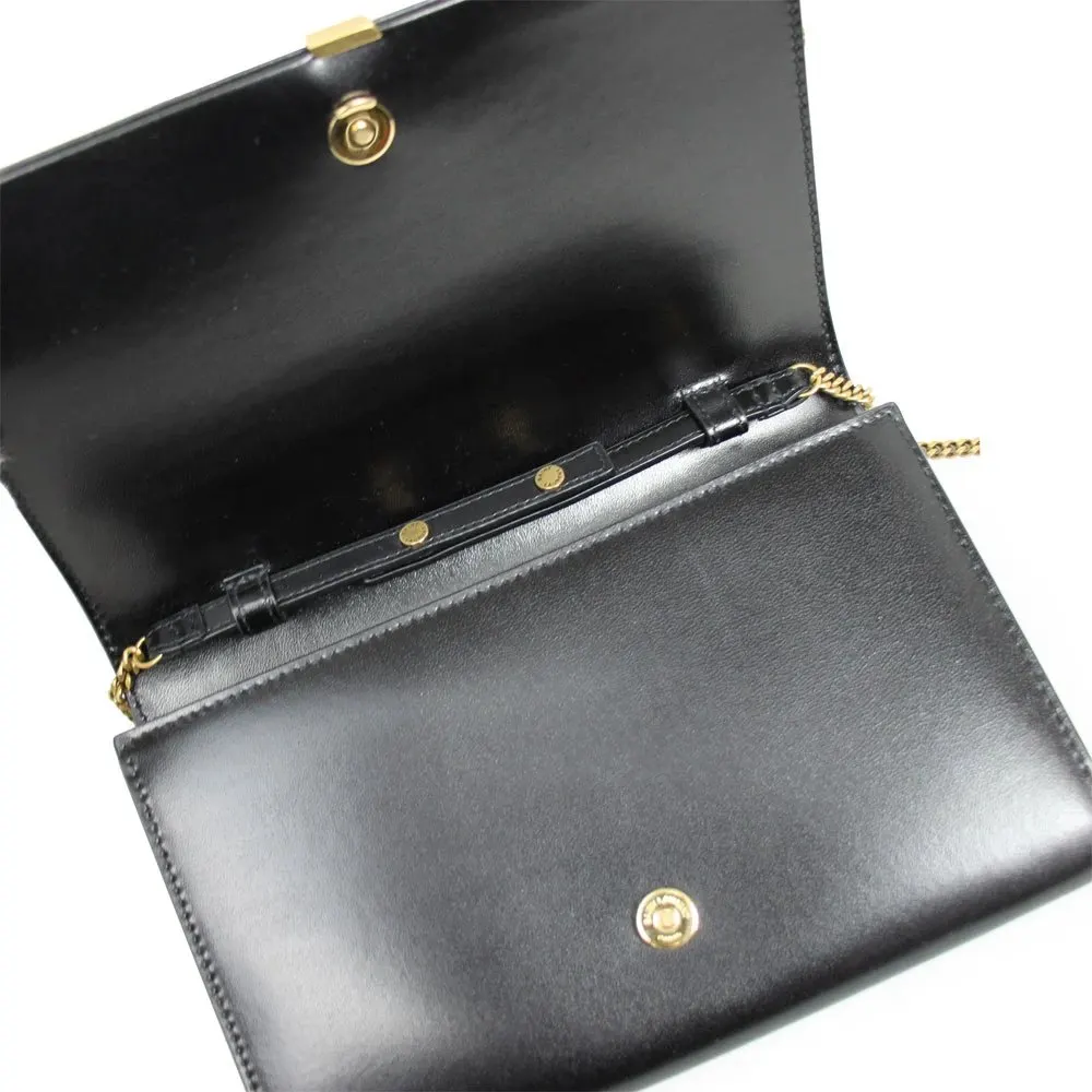 Saint Laurent Black Glossy Calfskin Monogram Chain Wallet Black Leather Very good - Box View