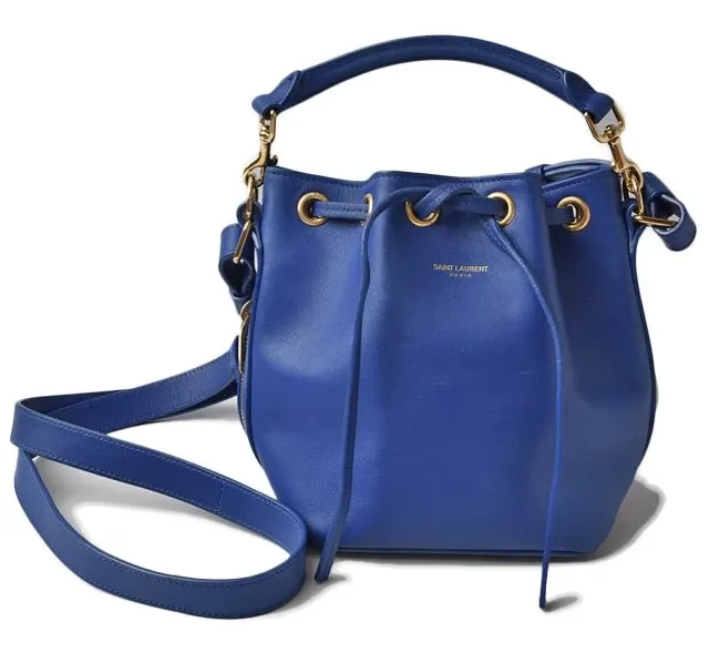 Saint Laurent Calfskin Small Emmanuelle blue Marjorelle Bucket Bag Blue Leather Very good - Front View
