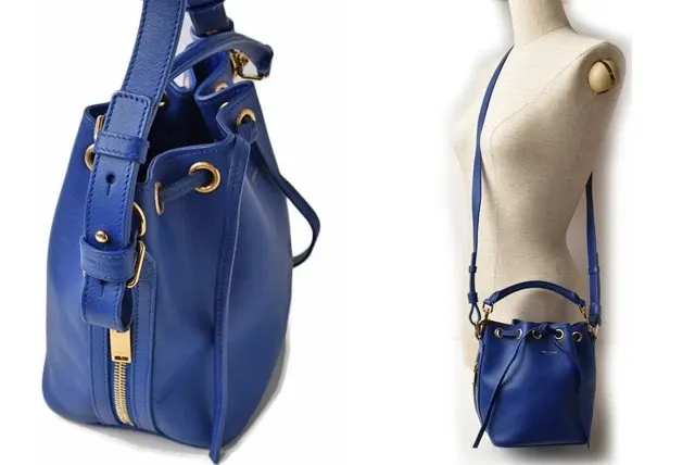 Saint Laurent Calfskin Small Emmanuelle blue Marjorelle Bucket Bag Blue Leather Very good - Back View