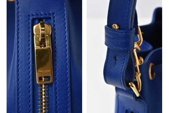 Saint Laurent Calfskin Small Emmanuelle blue Marjorelle Bucket Bag Blue Leather Very good - Inside View