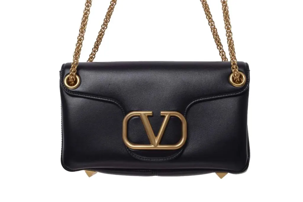 Valentino Black Leather VLogo Sign Shoulder Bag Black Leather Very good - Back View