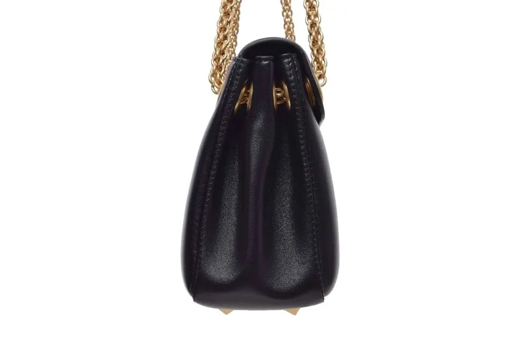 Valentino Black Leather VLogo Sign Shoulder Bag Black Leather Very good - Model View