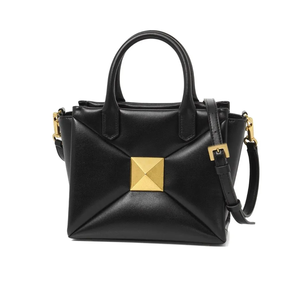 Valentino Garavani Black Lambskin Leather One Stud Crossbody Tote Bag Black Leather Very good - Front View