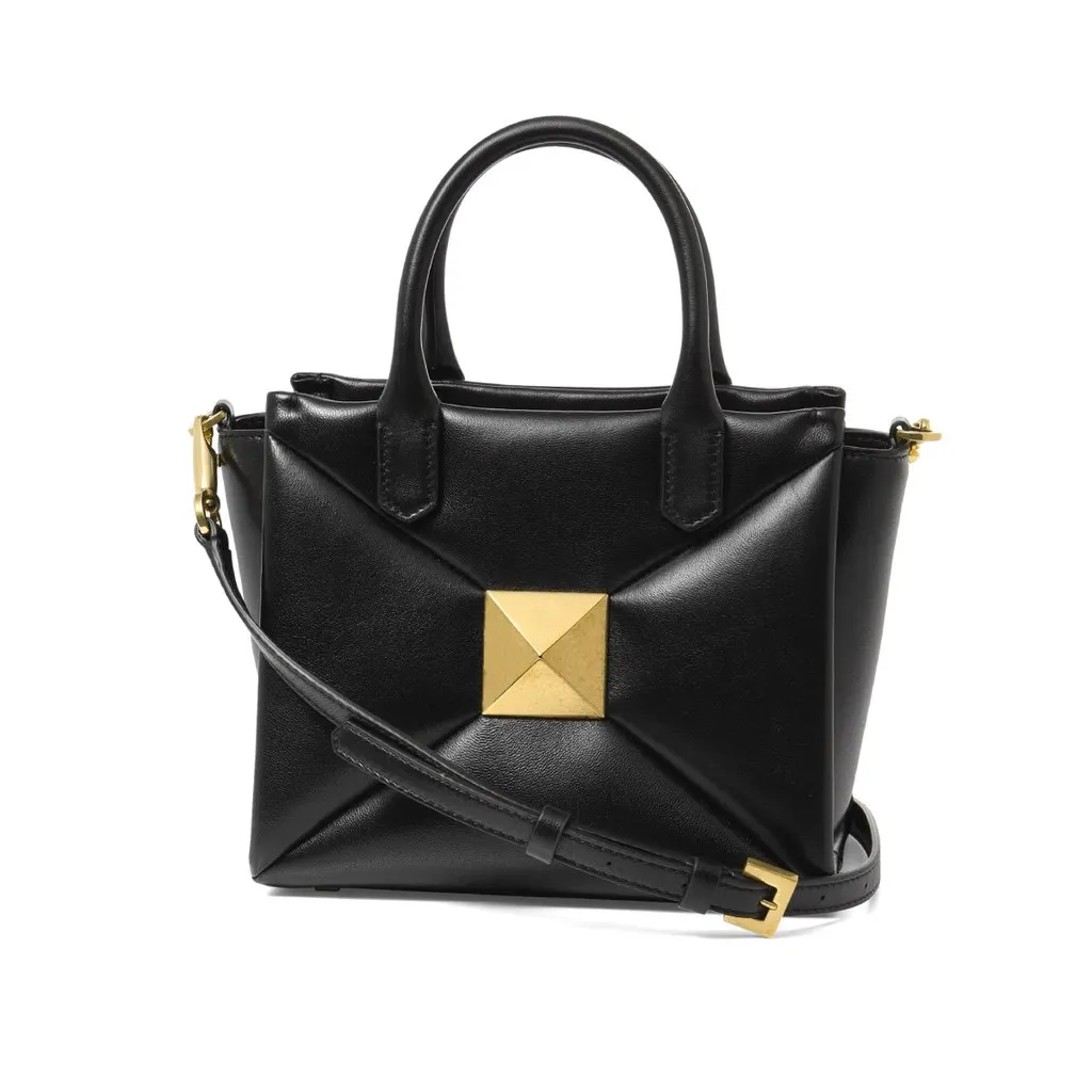 Valentino Garavani Black Lambskin Leather One Stud Crossbody Tote Bag Black Leather Very good - Back View
