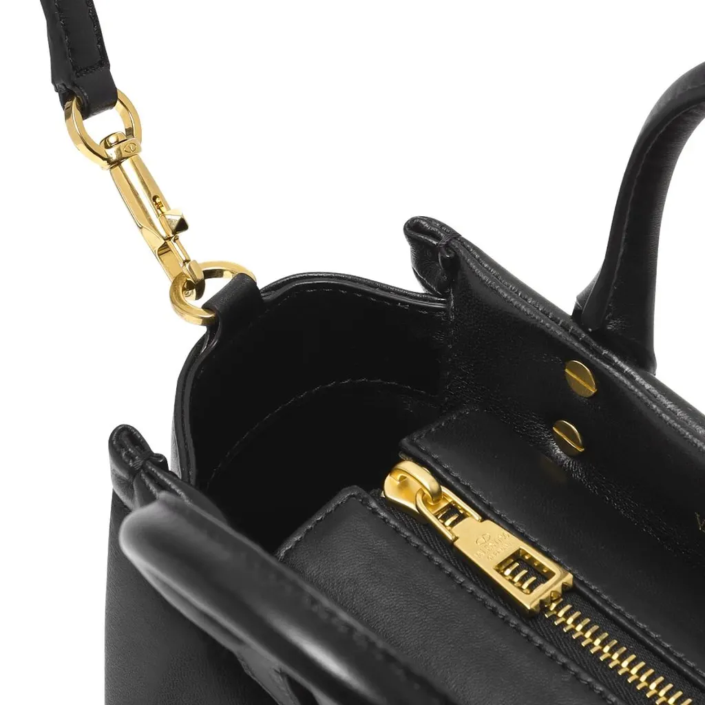 Valentino Garavani Black Lambskin Leather One Stud Crossbody Tote Bag Black Leather Very good - Model View