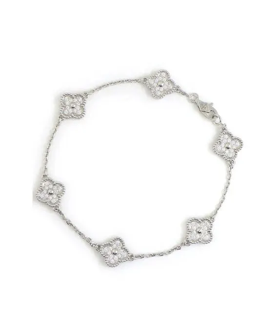 Van Cleef & Arpels Sweet Alhambra 6 Motifs Diamond Bracelet In 18k White Gold White Gold Very good - Front View