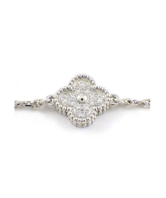 Van Cleef & Arpels Sweet Alhambra 6 Motifs Diamond Bracelet In 18k White Gold White Gold Very good - Back View