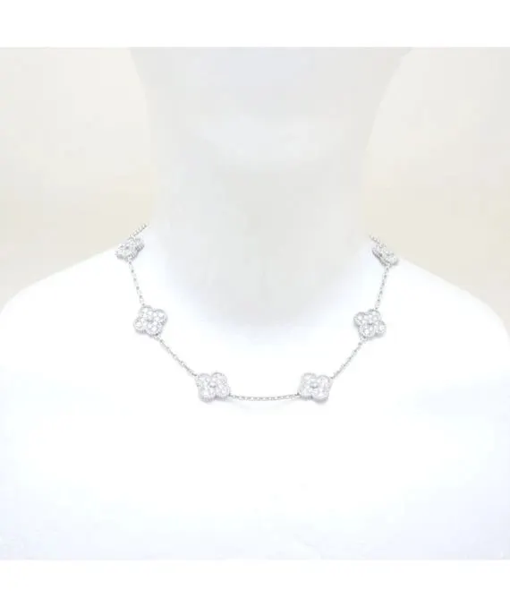 Van Cleef & Arpels Vintage Alhambra Diamond 10 Motif 18k White Gold Necklace White Gold Very good - Back View