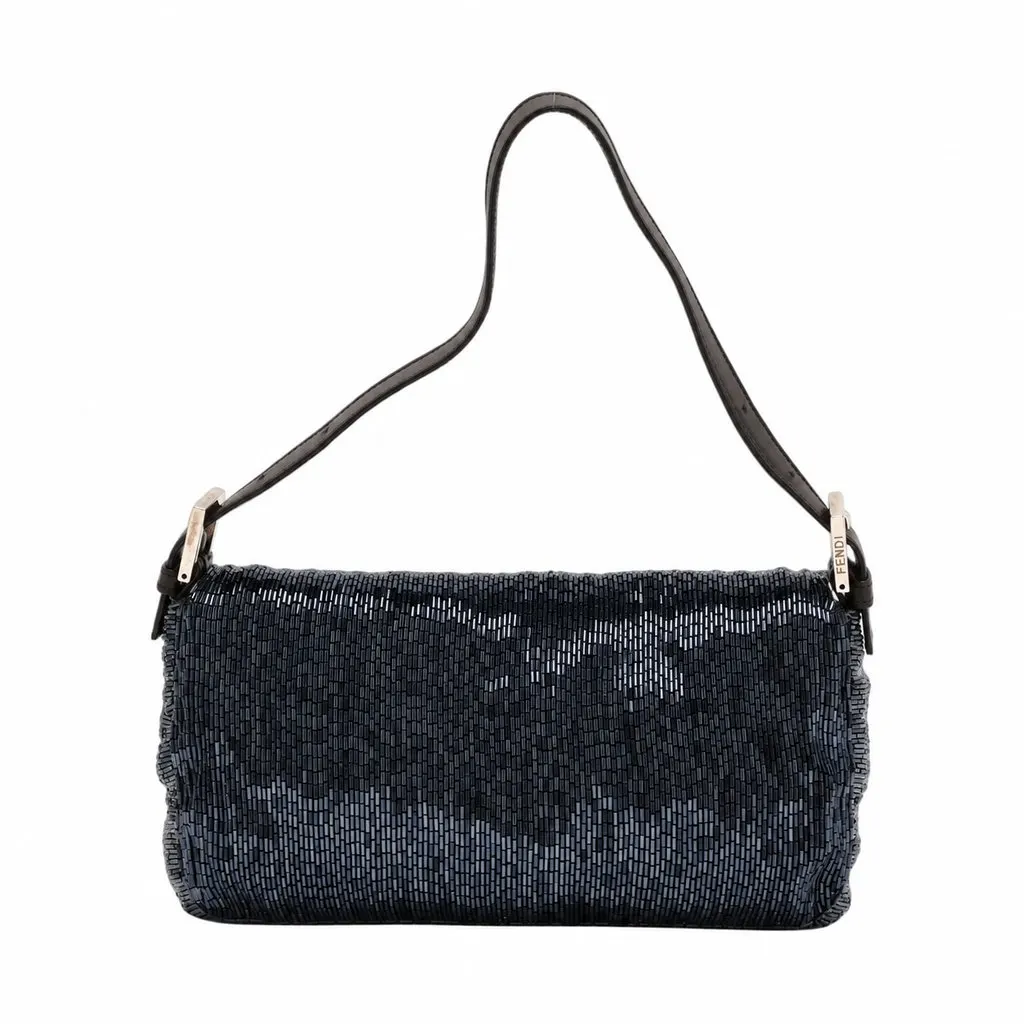 Fendi Beaded Baguette Navy Beaded Leather SHW Navy Leather Good - Back View
