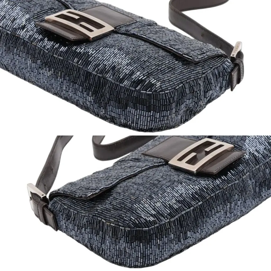 Fendi Beaded Baguette Navy Beaded Leather SHW Navy Leather Good - Inside View