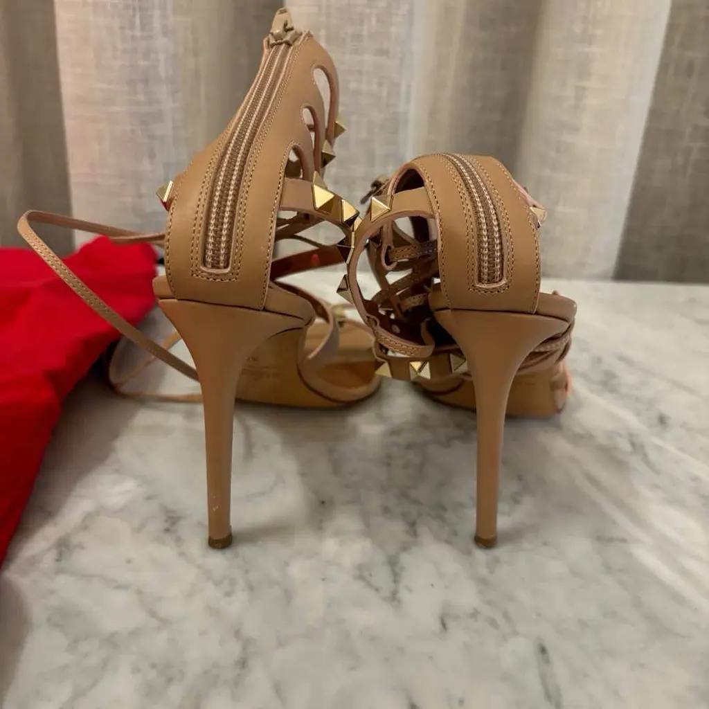 Valentino Rockstud Gladiator Heel Sandals Beige Leather Very good - Back View