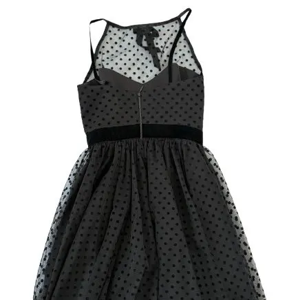 Unsigned Cliché Reborn Black Mesh Polka Dot Cocktail Dress Black Polyester Very good - Back View