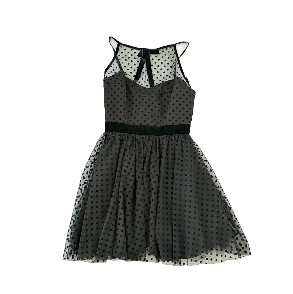 Unsigned Cliché Reborn Black Mesh Polka Dot Cocktail Dress Black Polyester Very good - Front View