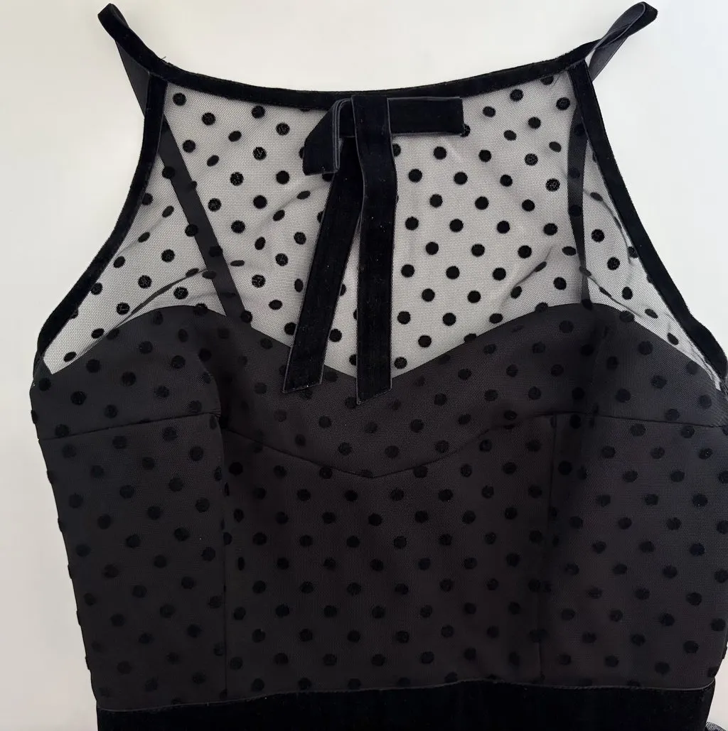 Unsigned Cliché Reborn Black Mesh Polka Dot Cocktail Dress Black Polyester Very good - Box View