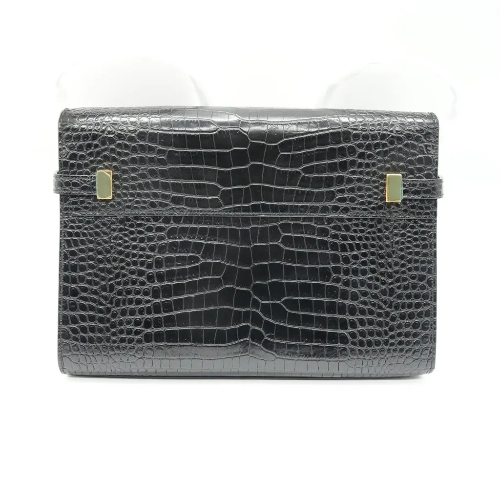 Saint Laurent Manhattan Shoulder Bag Black Crocodile-Embossed Shiny Leather Black Leather Good - Back View
