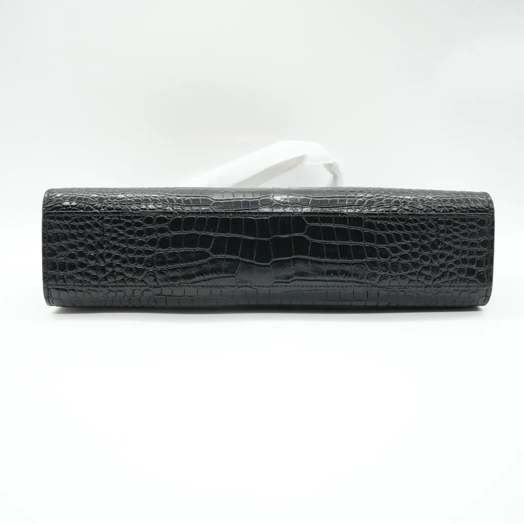 Saint Laurent Manhattan Shoulder Bag Black Crocodile-Embossed Shiny Leather Black Leather Good - Inside View