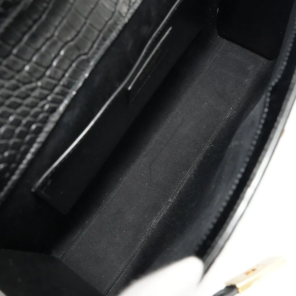 Saint Laurent Manhattan Shoulder Bag Black Crocodile-Embossed Shiny Leather Black Leather Good - Model View