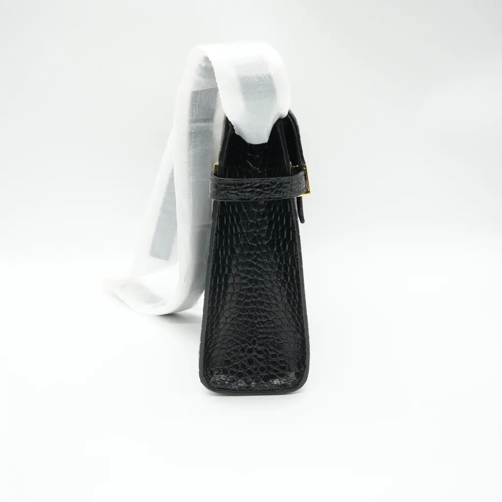 Saint Laurent Manhattan Shoulder Bag Black Crocodile-Embossed Shiny Leather Black Leather Good - Box View
