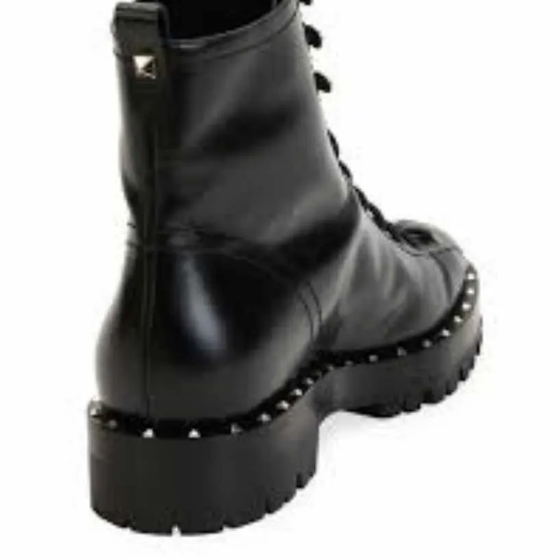 Valentino Soul Rockstud Combat Boots Black Leather Very good - Back View