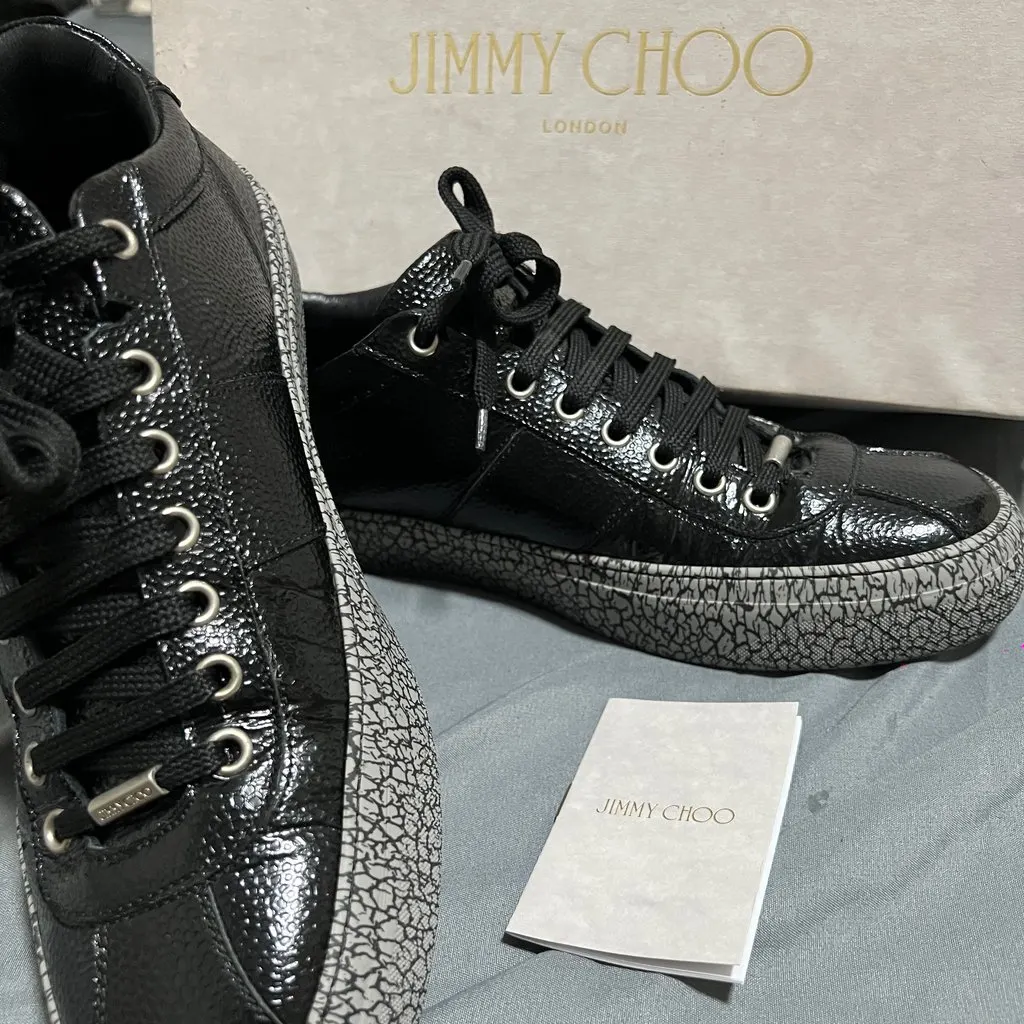 Jimmy Choo Portman low-top sneakers in black leather w/ grey sole Black Leather Very good - Box View