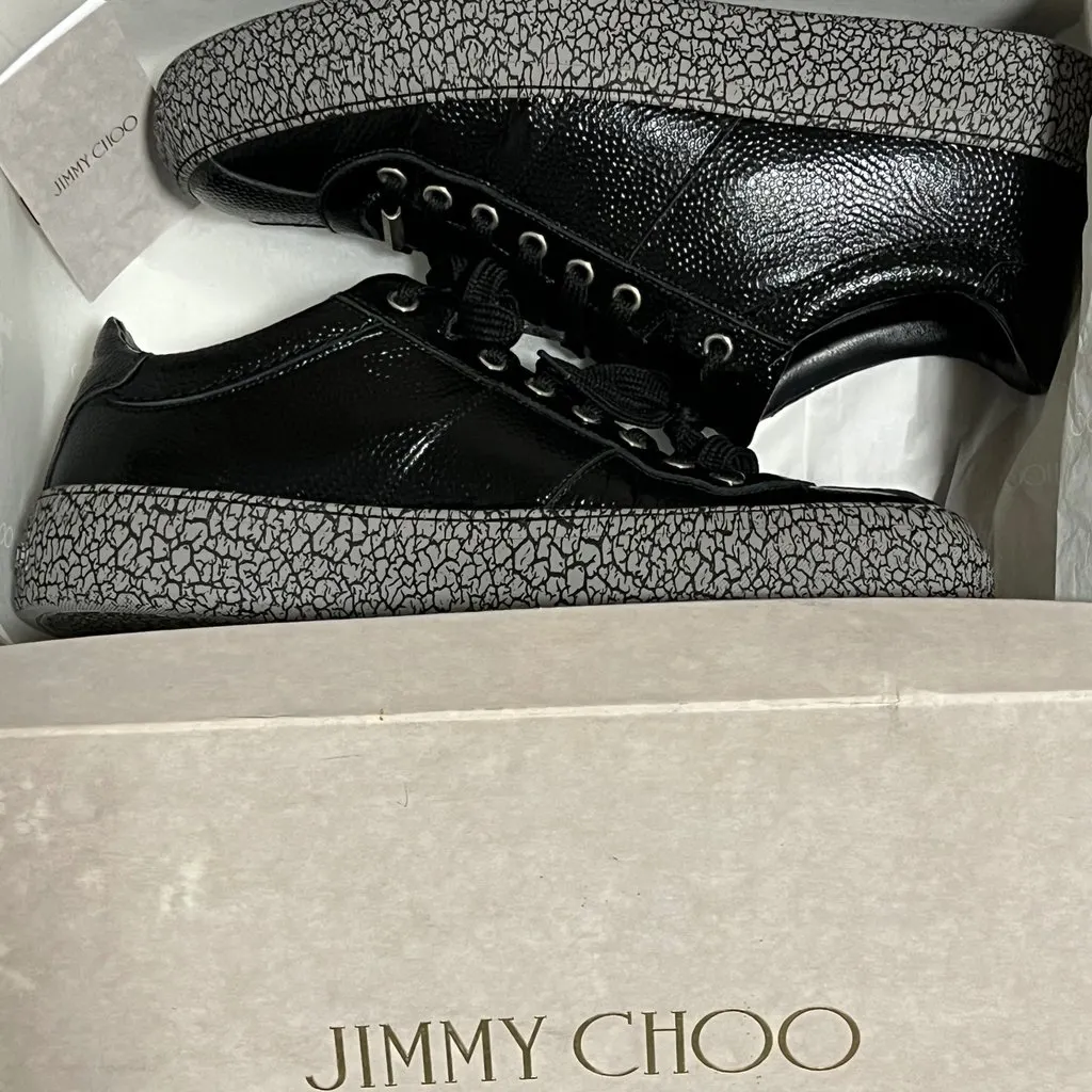 Jimmy Choo Portman low-top sneakers in black leather w/ grey sole Black Leather Very good - Model View