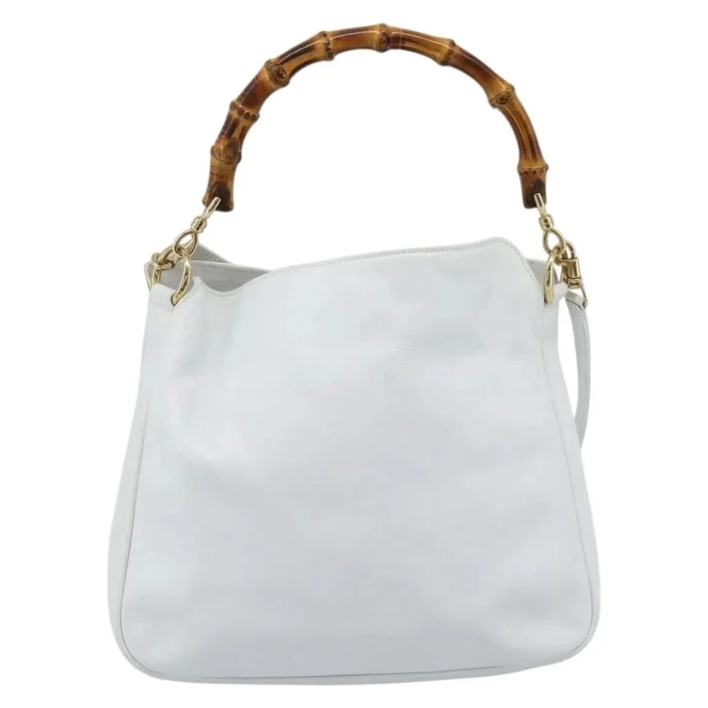 Gucci Bamboo leather shoulder bag White Leather Good - Back View